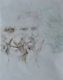 Ritratto figurativo di una donna anziana in meditazione intitolato Eden
