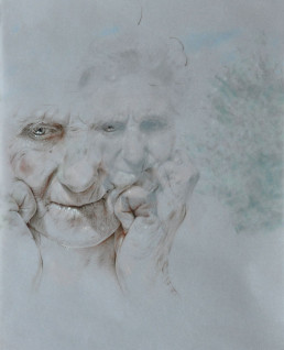Ritratto figurativo di una donna anziana in meditazione intitolato Eden